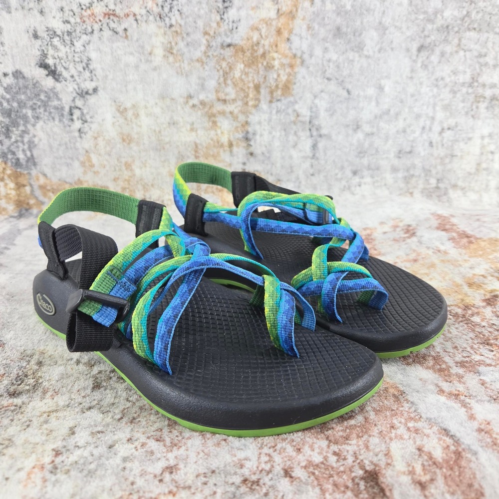 Chaco Z2 Classic Strappy Athletic Hiking Sandals Womens 7 Blue Green Vibram Sole